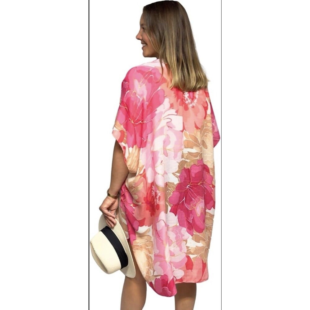 Humble Hilo Kimono Pink Bouquet Floral Lightweight One Size Artisan Made New